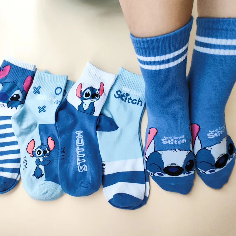 Chaussettes courtes Disney Stitch pour filles, dessin animé Kawaii, CAN o & Stitch, cadeaux d'épinettes pour enfants