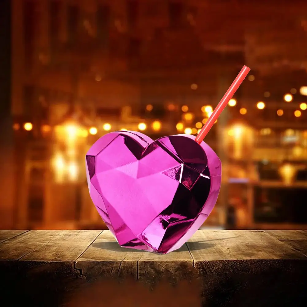 600ml Heart Flash Straw Cup Electroplating Love Heart Cocktail Glass Flash Ball Cups Bar Party Flashlight Whiskey Juice Goblets