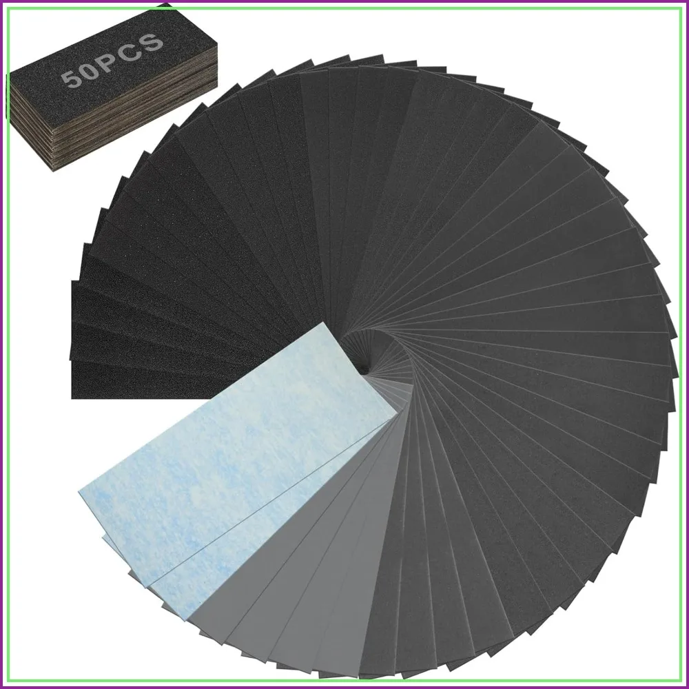 

50PCS Sand Paper, 13 Grits Premium Sandpaper Assortment - 120/150/180/240/320/400/600/800/1000/1500/2000/3000/5000 Grit, Wet Dry Sanding Sheets for Wood Metal Car