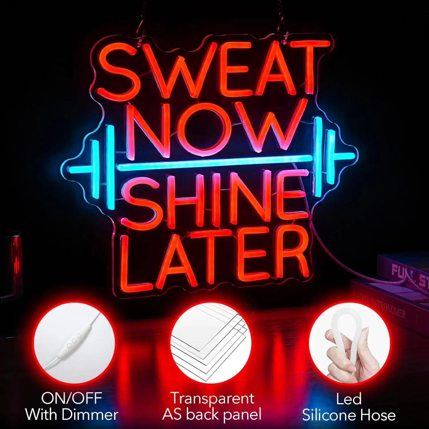 Sweat Now Shine Later Neon Sign USB Powered LED Neon Light Barbell Lifting The Weight for Gym Exercise Lifting Wall Decor