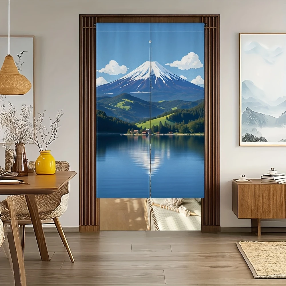 VIKAMA Realistic Mount Fuji Lake View Half-Length Curtain, Natural Landscape Print Bedroom and Kitchen Room Divider, Home Decor