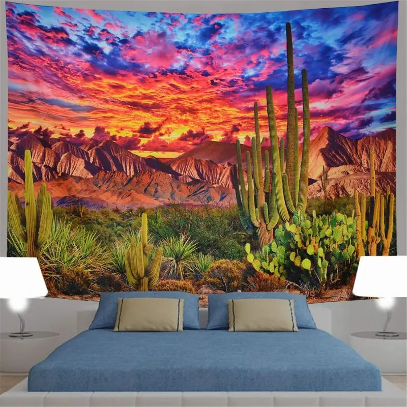 VIKAMA Sunset Desert Cactus Tapestry, Western Wilderness Sunset Wall Hanging for Bedroom Living Room Dorm Room Decor