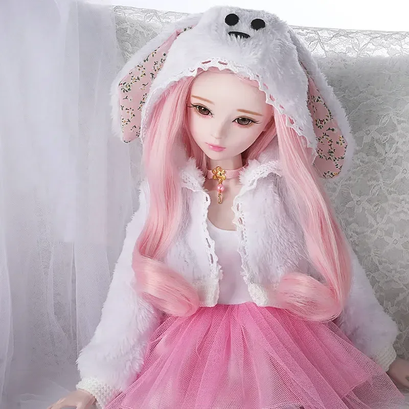 23“ Handmade Bjd 1/3 Female Dolls Full Set Large 60cm Fashion Pink Hair Girls Ball Jointed Dolls Toys for Girls Gift