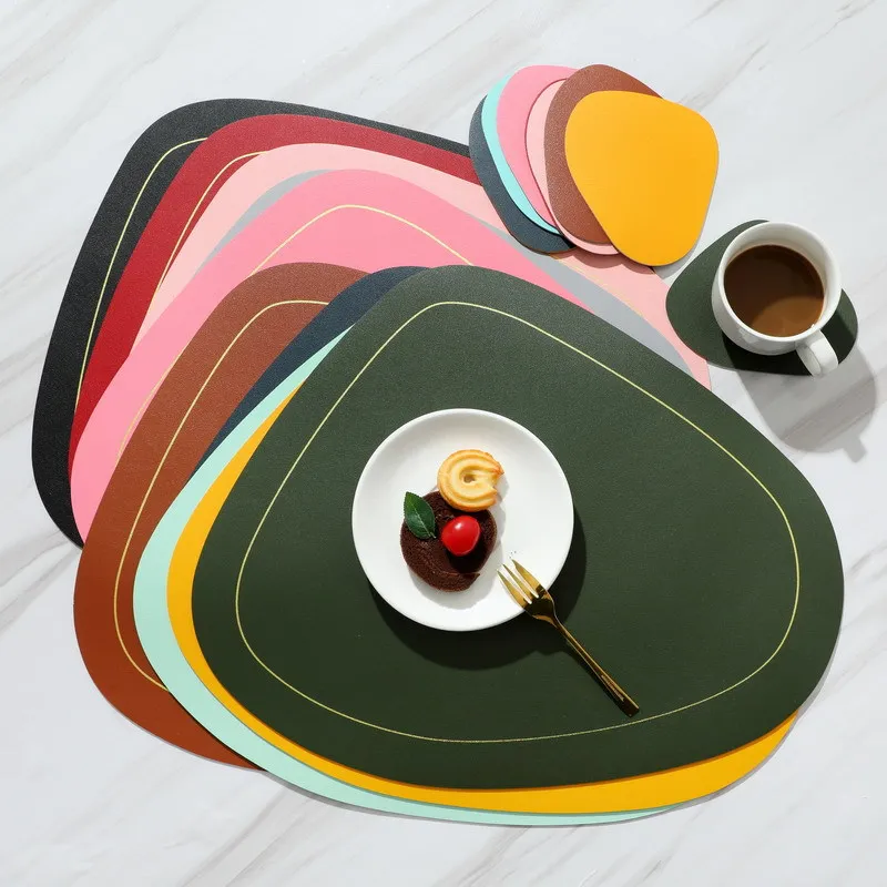 Leather Placemat Coaster Table Pads PVC Irregular Plate Mat Oil-proof Table Placemats for Kitchen Dining Hotel Table Decoration