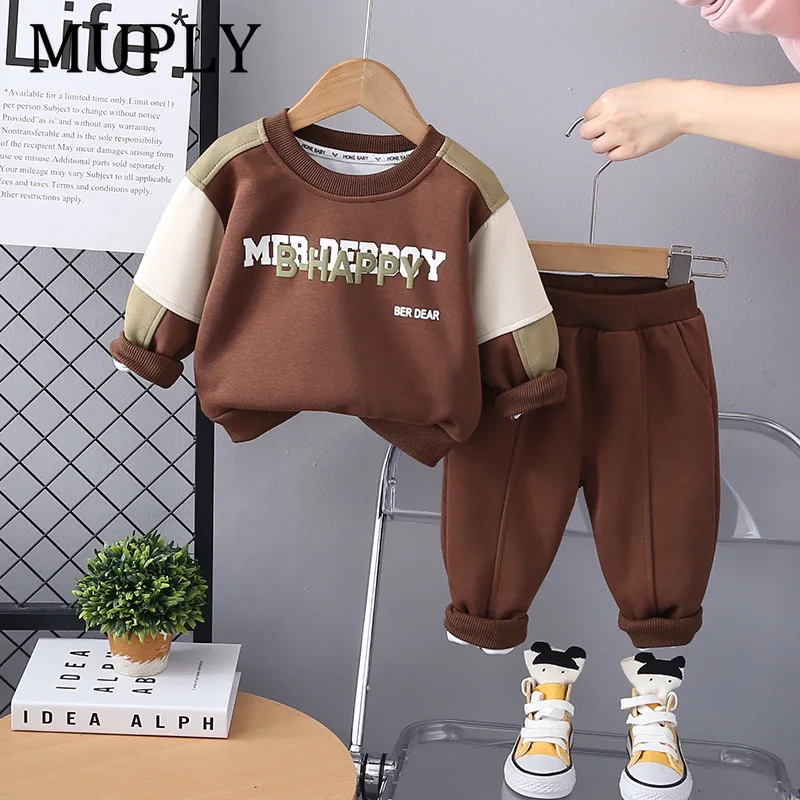 Spring New Baby Boys Clothing Sets Letter Print Color Matching Long Sleeve Sweatshirt Tops + Pants Children's Casual Clothes