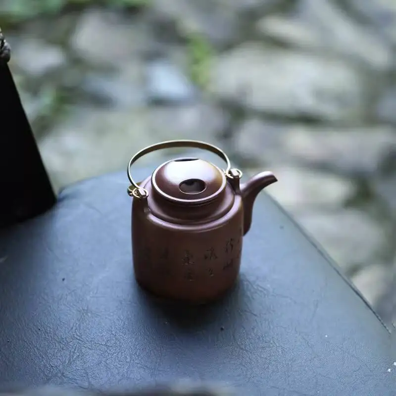 [Changtao]Yixing Teapot, Fully Handmade Pottery, Tea Brewing Pot, Home Collection, Purple Clay Carving, Barrel-Shaped, 320Cc