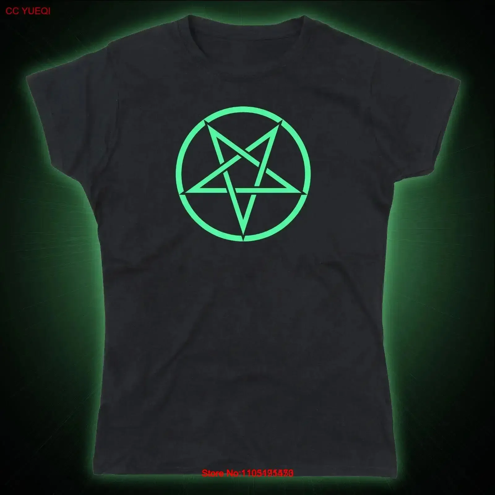 

Inverted Pentagram Pagan Star Goth Glow in the Dark Ladies T Shirt vintage Washed Top For Everyday Wear Stretched fashion