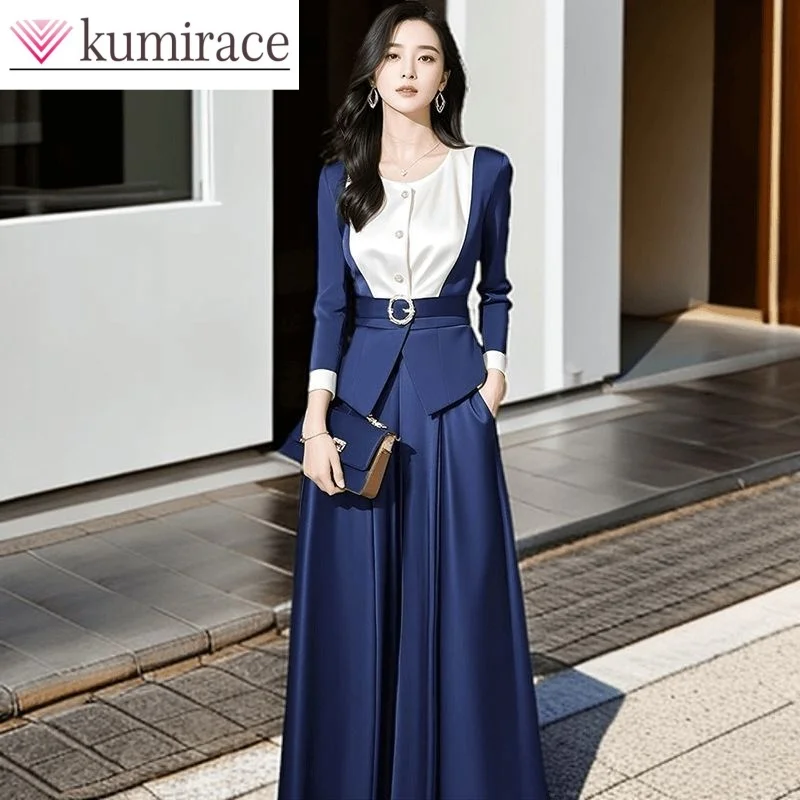 

Summer New High-quality Casual Top Blazer Loose Wide Leg Skirt Pants Two-piece Set Elegant Women's Pants Set Office Set