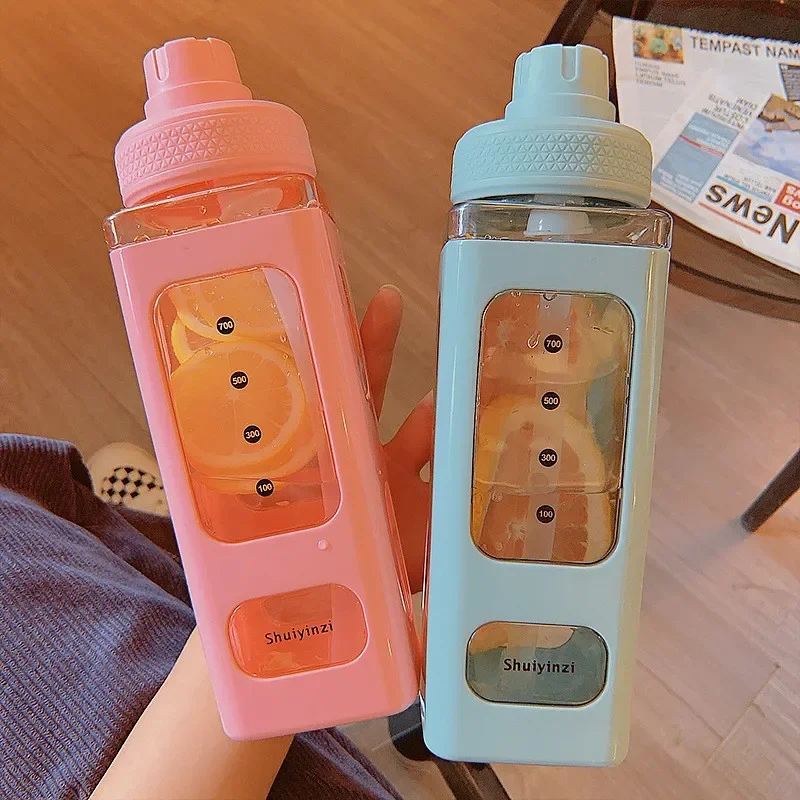 700/900ml Kawaii Pastel Water Bottle with Straw Girl Plastic Travel Tea Juice Milk Cup Portable Cute Shaker Drink Bottle Gift