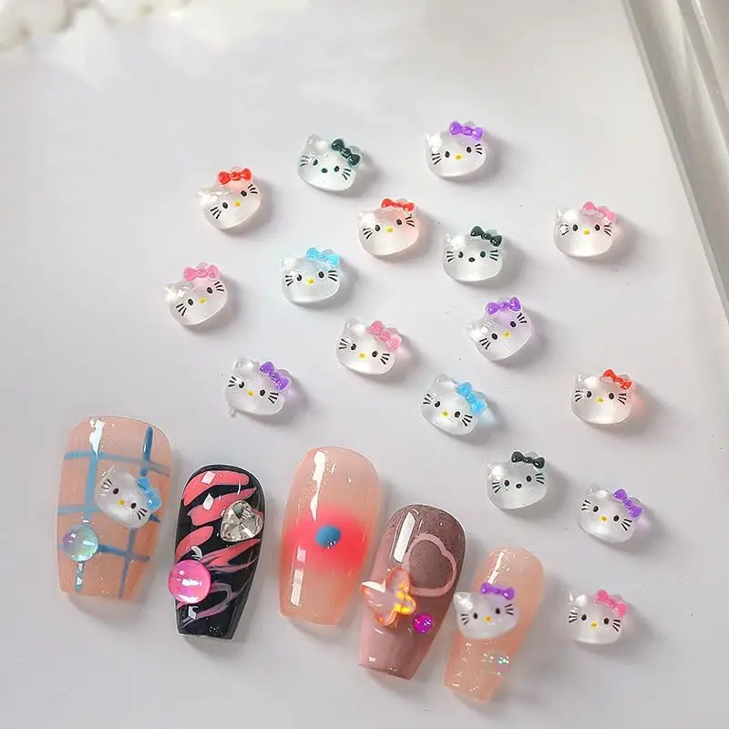 3d Kitty Katze Nail Art Charms, 3d Cartoon Kawaii Tempelle Einhörner Nagel dekorationen, Harz Nägel Schleim, Regenbogen Hourse