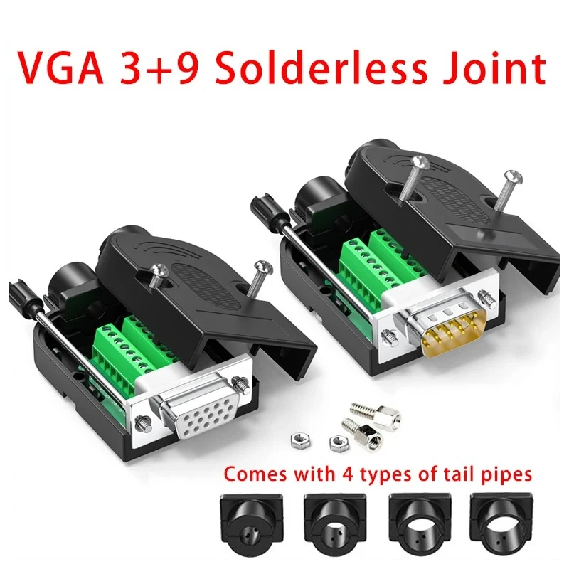 

VGA Solderless Joint DB15 /3+9 Locking Type 3 Rows of 15 Needles Male Female Connector Computer Monitor Projector Terminal