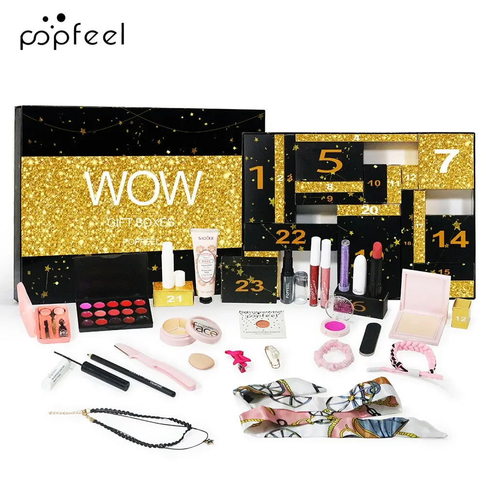Adventskalender 24 Tage Schönheit Make-up 24 Stück/Set Weihnachten Countdown-Kalender Make-up Lipgloss Lippenstift Lidschatten Kosmetik