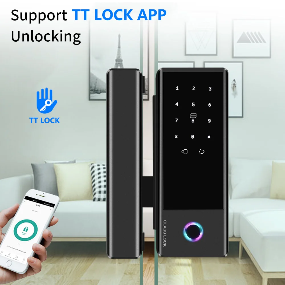 GS1 TT Lock Bluetooth Smart Glass Lock For Glass Door Biometric Fingerprint Electronic Digital Lock Drilling free