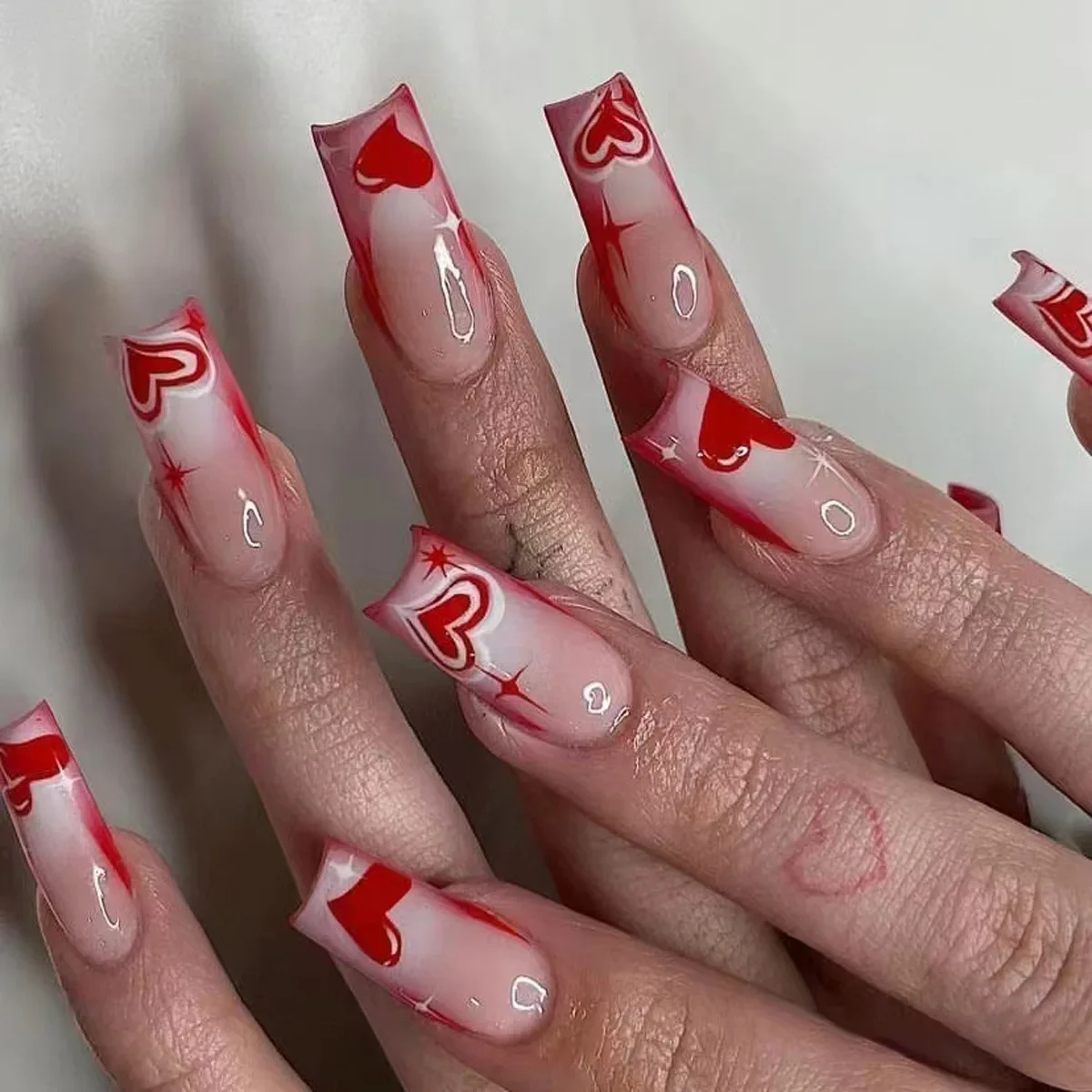 24 pçs longo ballet vermelho amor imprensa em unhas francês preto unhas falsas com cola dia dos namorados unhas cobertura completa unhas falsas para presentes