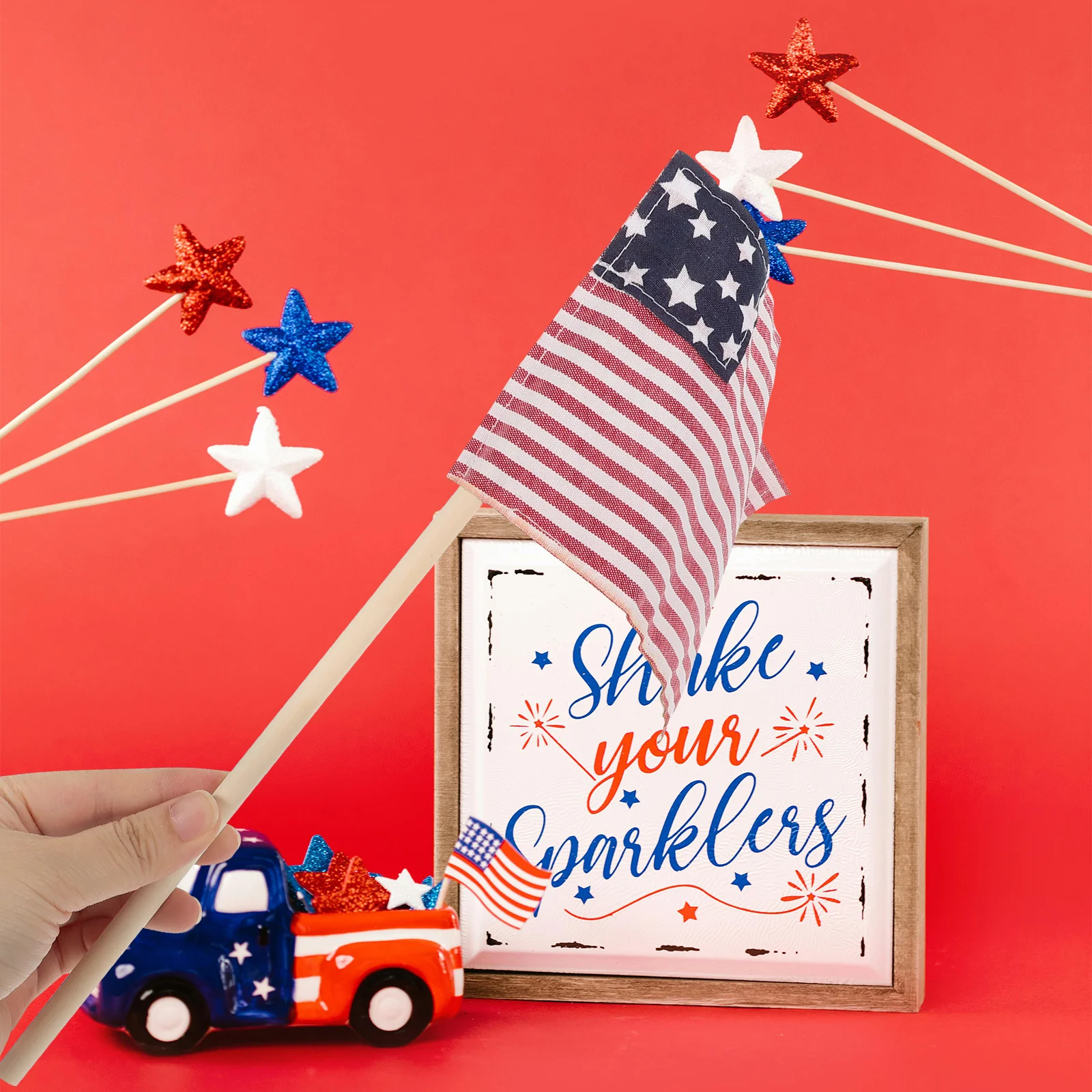 

Handheld American Flag Usa Independence Day Decor for Fourth of July Celebration Outdoor Garden Party Patio Decoration Small