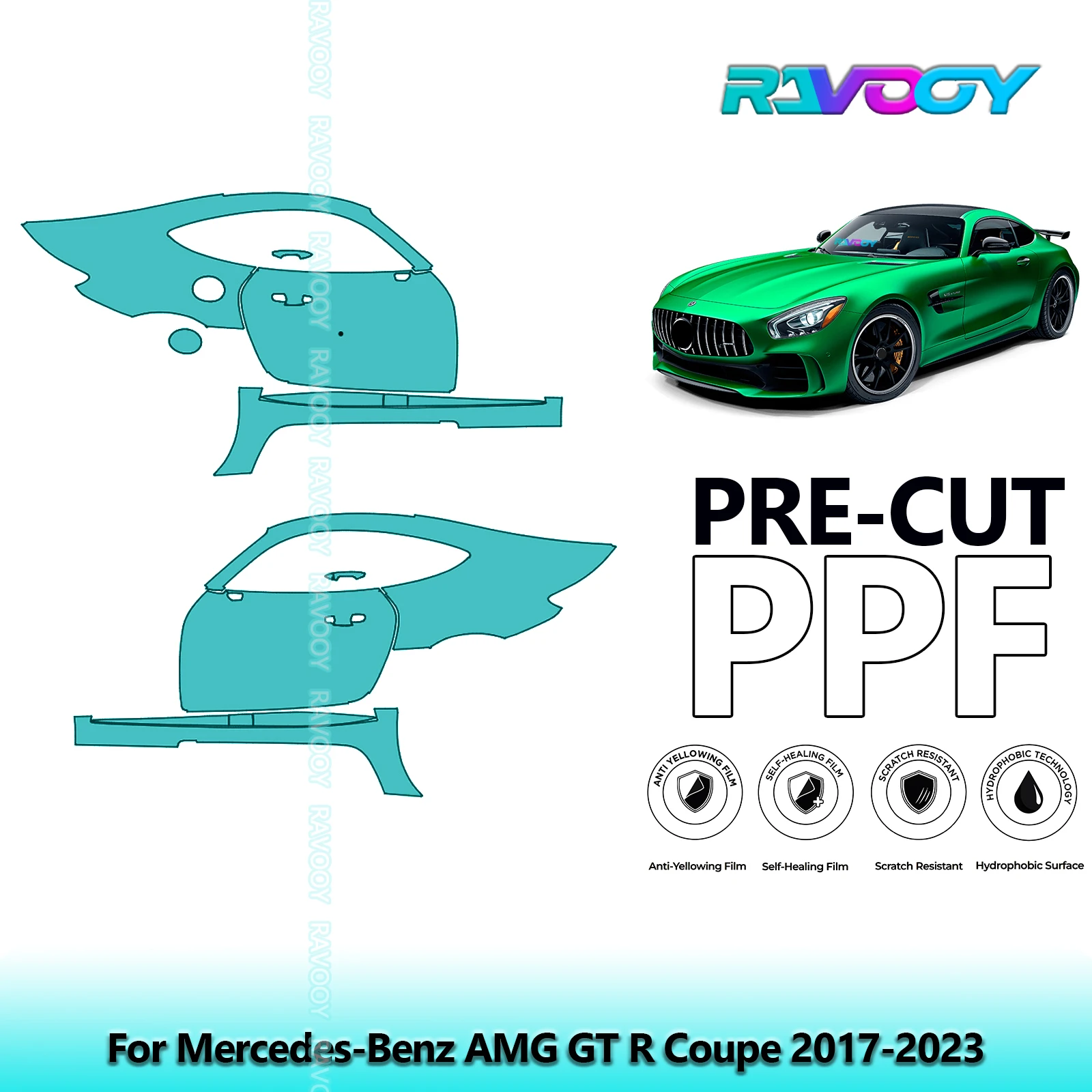 

Для Mercedes-Benz AMG GT R Coupe 2017-2023 8.5mil прозрачный матовый комплект предварительно вырезанных дверей PPF и стойки A/B, комплект защитной пленки для краски из ТПУ
