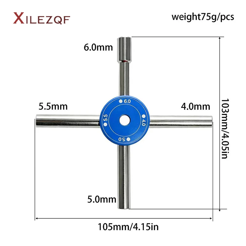 XILEZQF 4 IN 1 Cross Hex Wrench Disassembly Tool, Suitable for 1/10 1/16 RC Track Vehicle 4.0-5.0-5.5-6.0mm Maintenance Tool