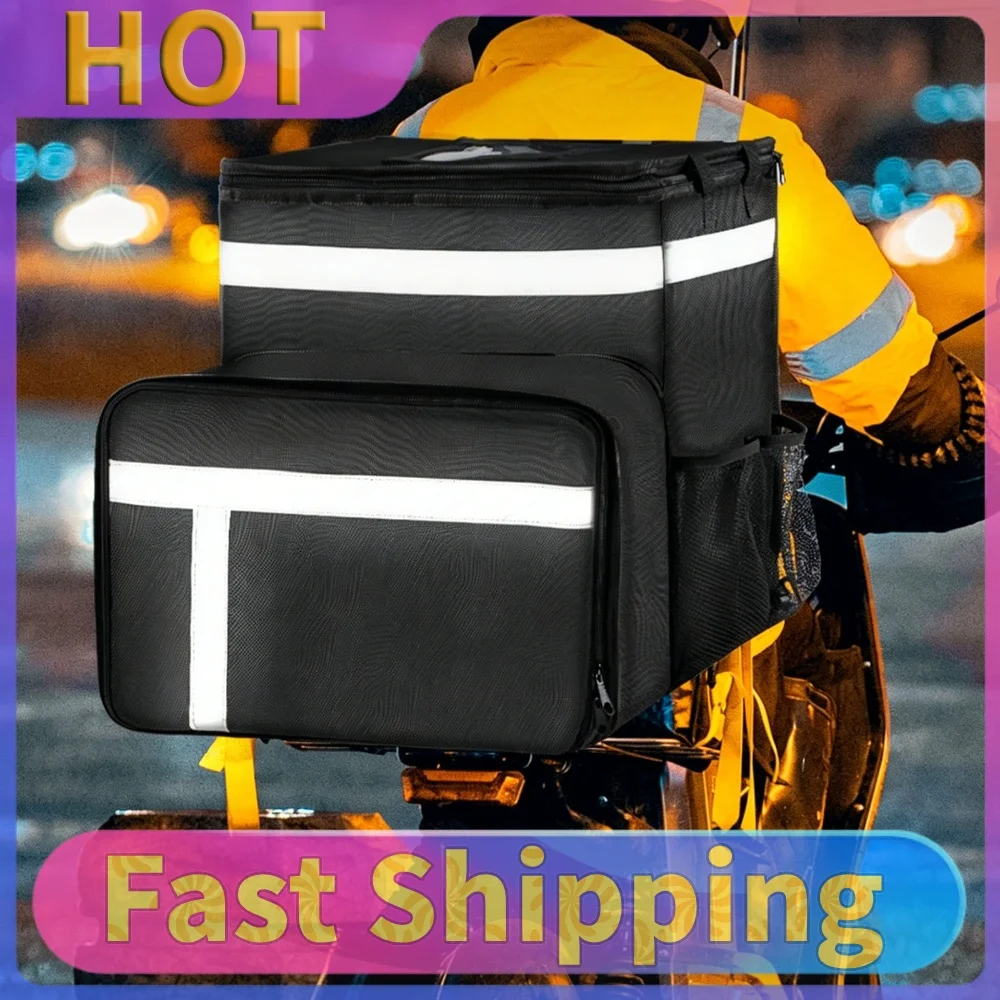Food Delivery Bag with Reflective Strip & Cup Holders & Handle Foldable Catering Bag Large Capacity for Doordash/Uber Eats