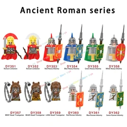 Medieval Military Rome Castle Figures Set Roman Soldiers Infantry Head Movable Trumper Weapons Shield Building Blocks Bricks Toy