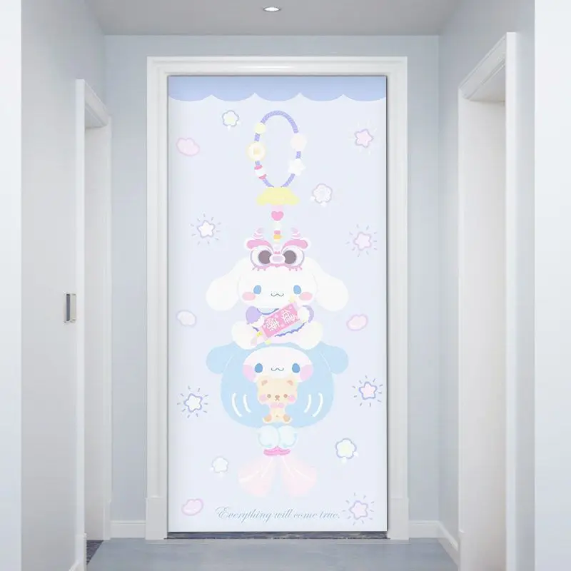 Sanrio Cinnamoroll Kuromi Mymelody Cartoon Removable Door Stickers Wallpaper For Self-adhesive 3d Bathroom Sticker Room Decor