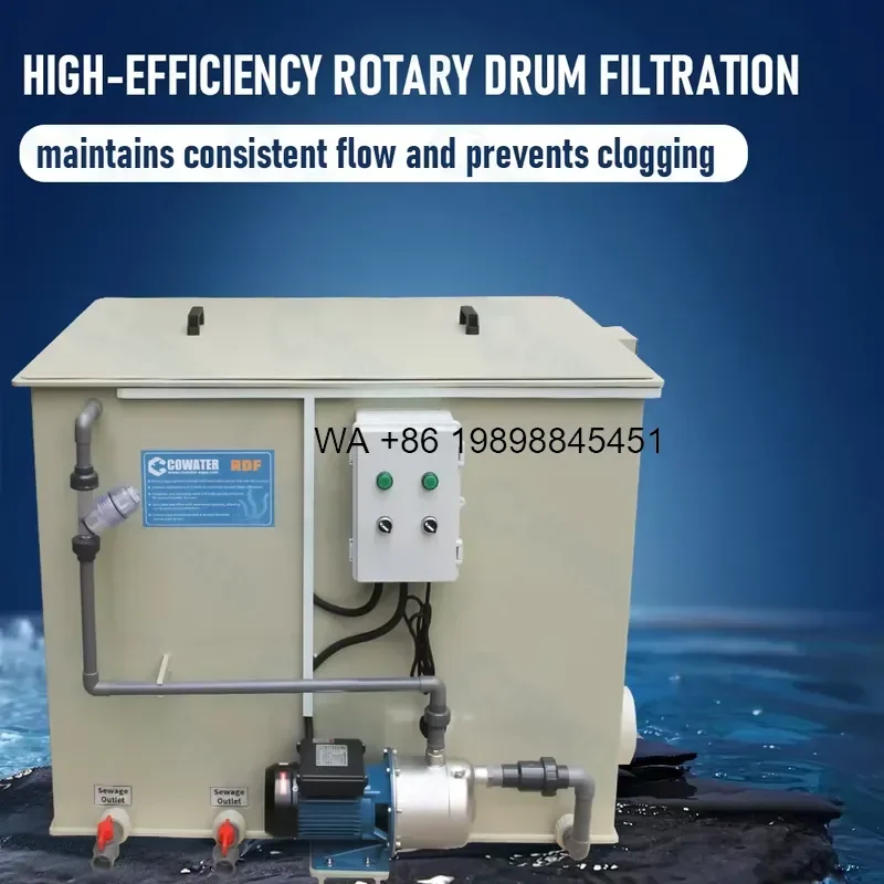 Wmwmnu for Cowater Automatic Cleaning Drum Filter 21120 GPH 80 T/hr 1000W 70 Micron for High Density Indoor Fish Aquaculture