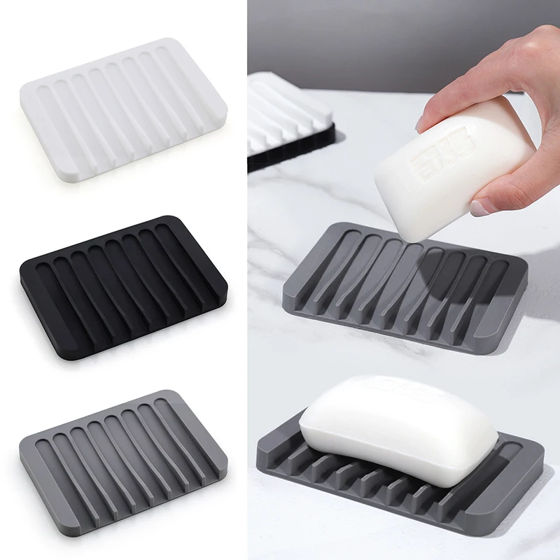 

2025 New Bathroom Silicone Soap Dish Drain Bath Drain Soap Rack Kitchen Countertop Sponge Rack Drying Tray
