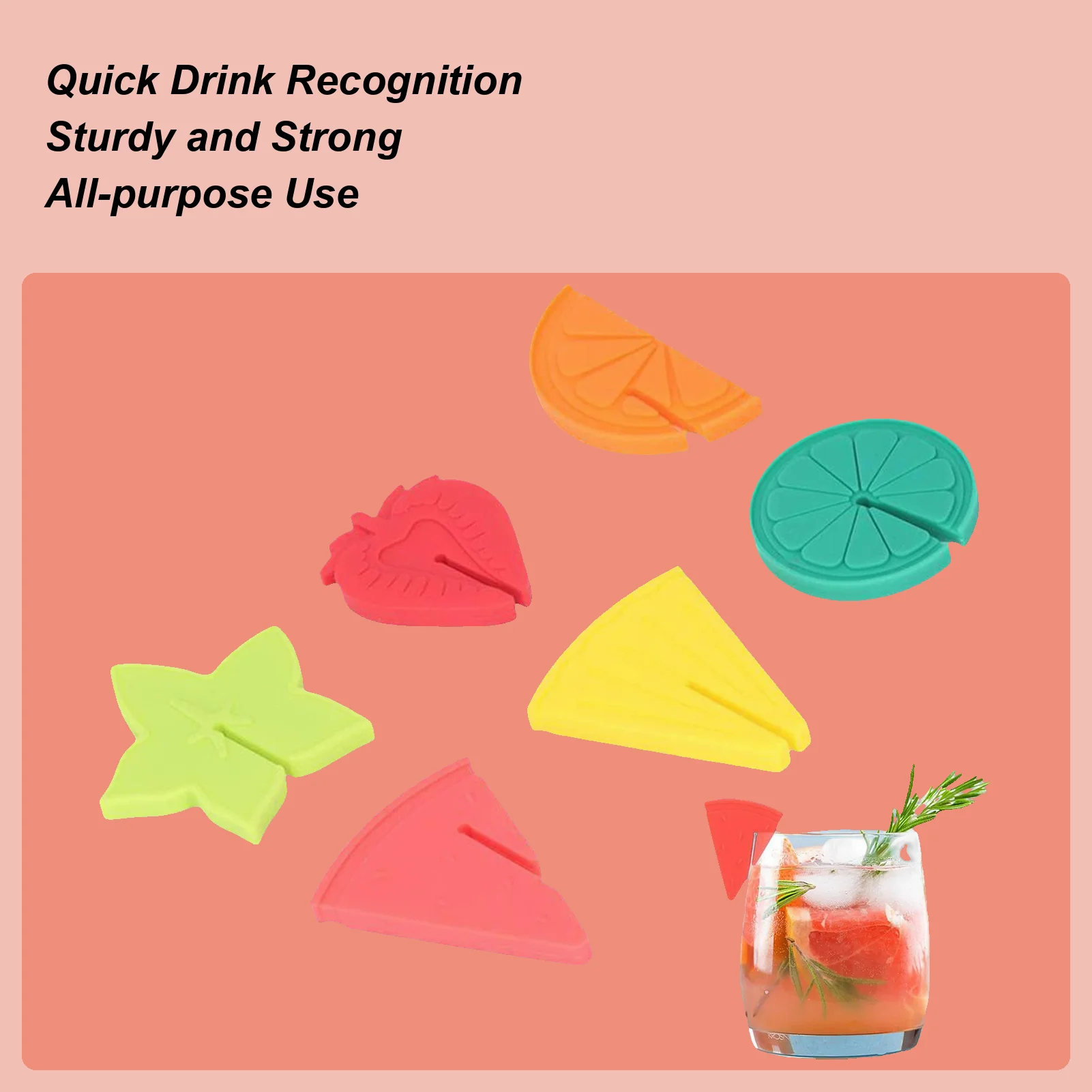 

Wine Charm Silicone Champagne Flute Tags 6 Pieces Wine Accessories Fruit Shape Glass Distinguisher Tags For Cocktail Tasting