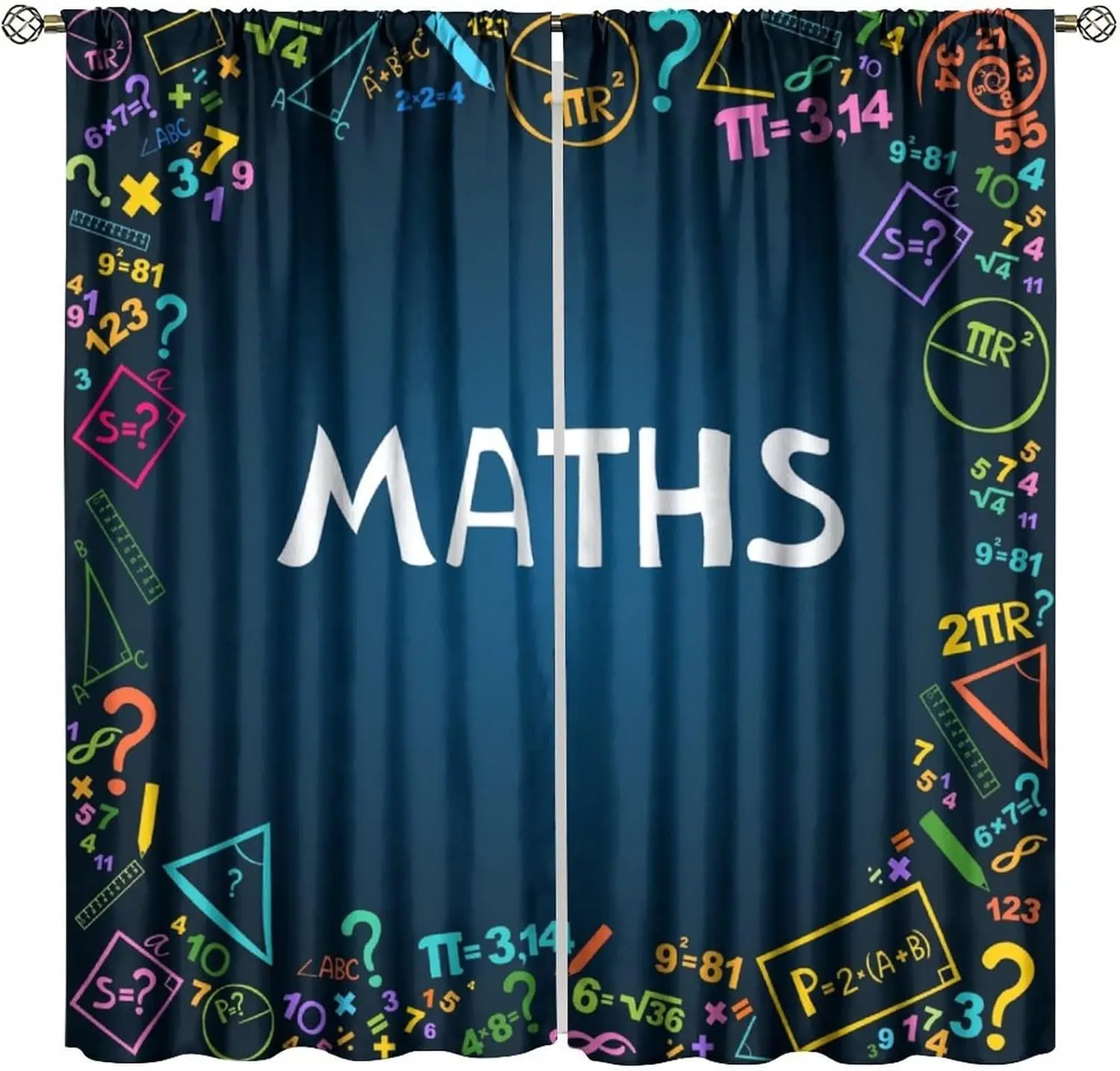 2pcs Math Equation Curtain Drapes Navy Blue Academic Science Theme Window Panel for Student Classroom Education Decor