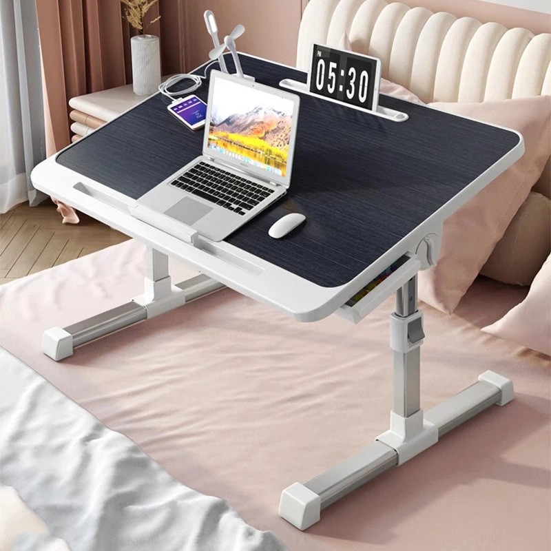 Adjustable Folding Laptop Table with Light And Drawer - Elevable Bed Desk Stand for Home Workstation Gaming