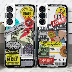Case For Samsung Galaxy S25 S24 S20 S21 FE S22 S23 Ultra A13 A33 A50 A52 A53 A73 A54 A14 Soft Cover Old vintage stickers