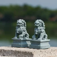 A Pair of Lucky and Wealthy Stone Carvings of Lions, Chinese Feng Shui Qilin Ornaments, Home Bar Ornaments, Desktop Mascots 2