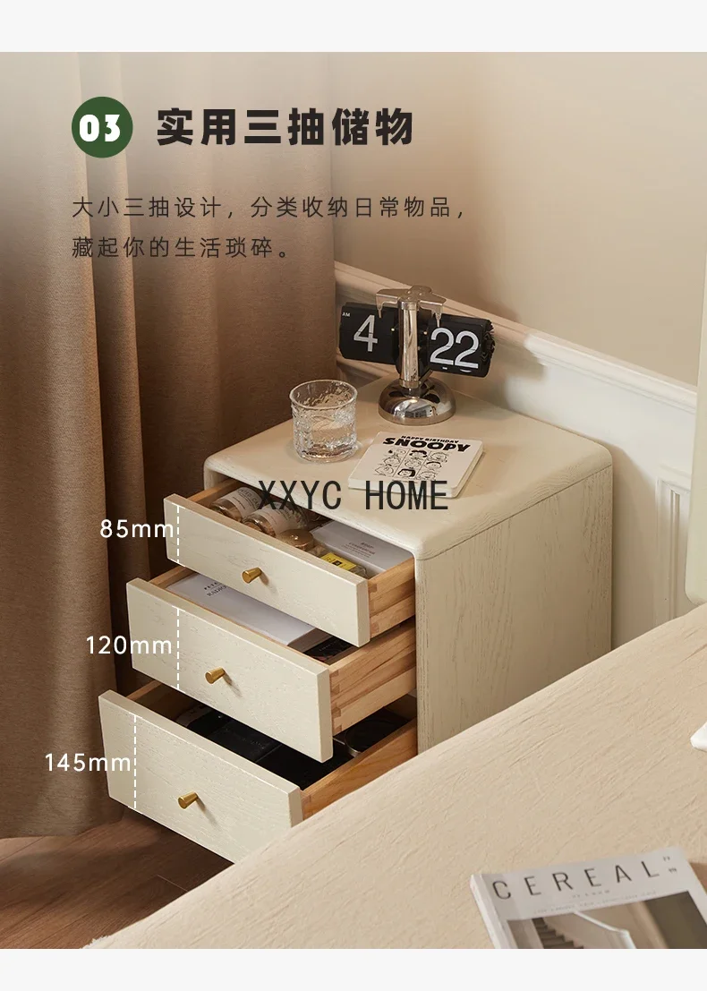 Прикроватная тумбочка из массива дерева, современный минималистичный прикроватный шкаф из белого кремового дуба, комод для спальни, шкаф для хранения вещей