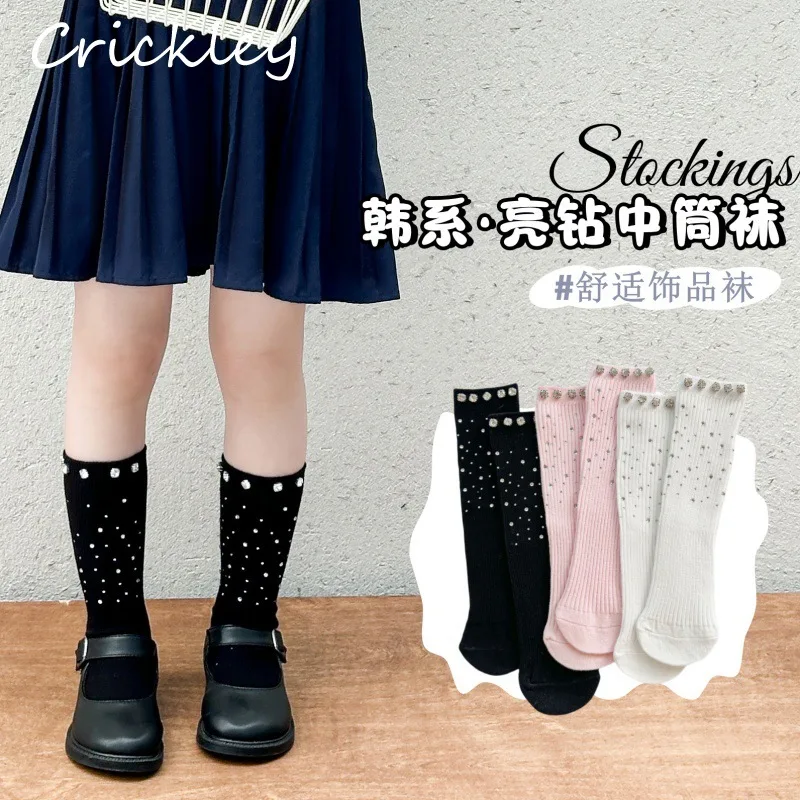 Rhinestones Children Socks Spring Autumn Solid Bling Girls Princess Socks Fashion Soft Kids Sock