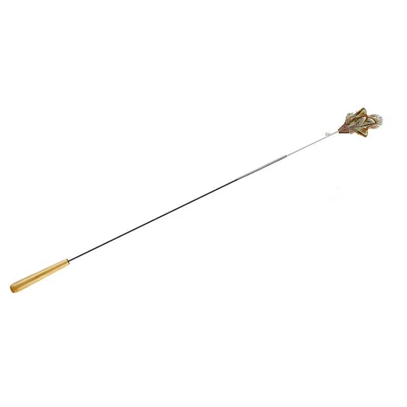Cat teasing stick feathers are not rotten exquisite steel wire wooden handle long pole can be replaced durable bell cat