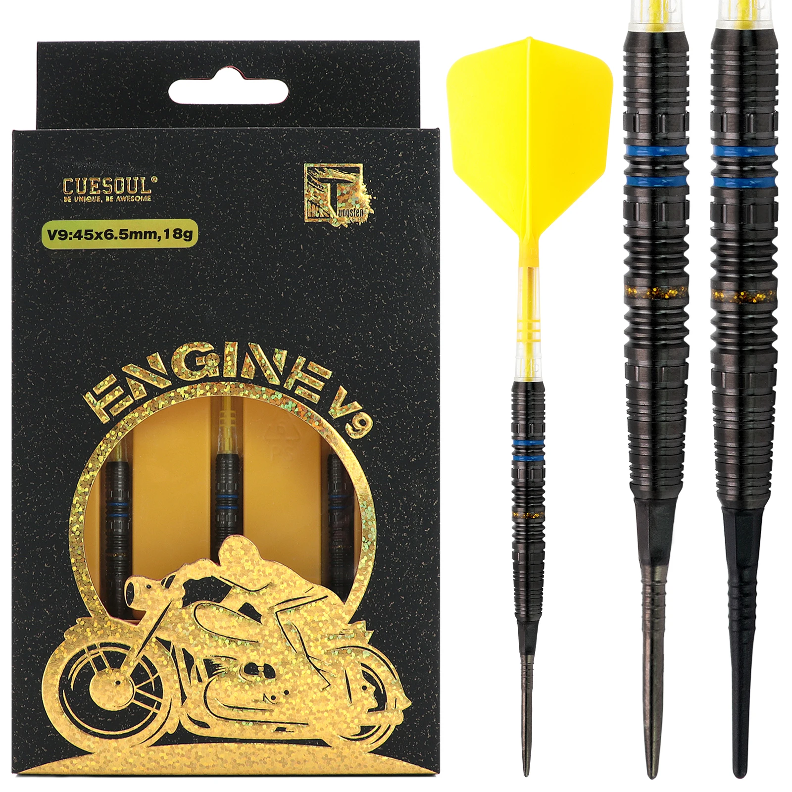 

CUESOUL ENGINE V7-V9 18/19/20/21/22g Steel Tip 90% Tungsten Dart Set with STONE Finished and Unifying ROST T19 CARBON Flight