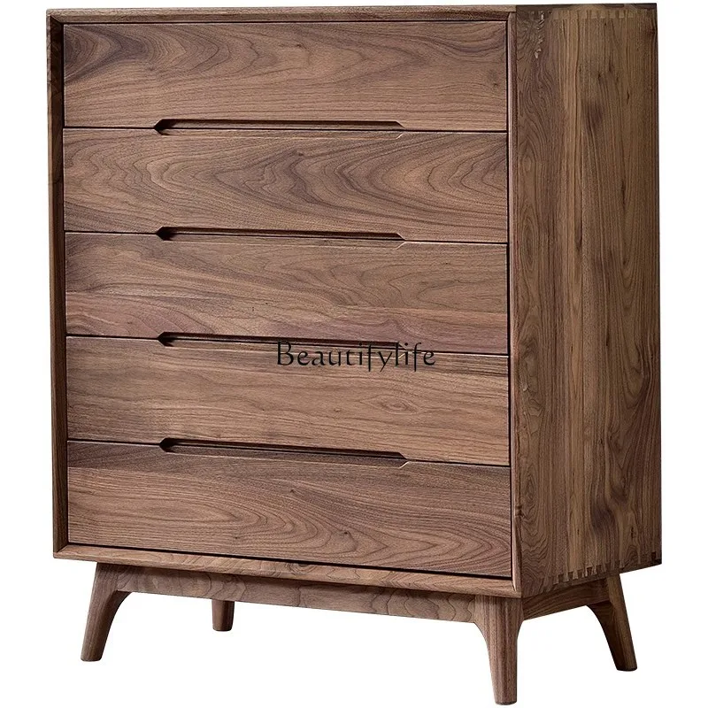 

Nordic Solid Wood Chest of Drawers North America Black Walnut Wooden Locker Modern Minimalist Italian Style