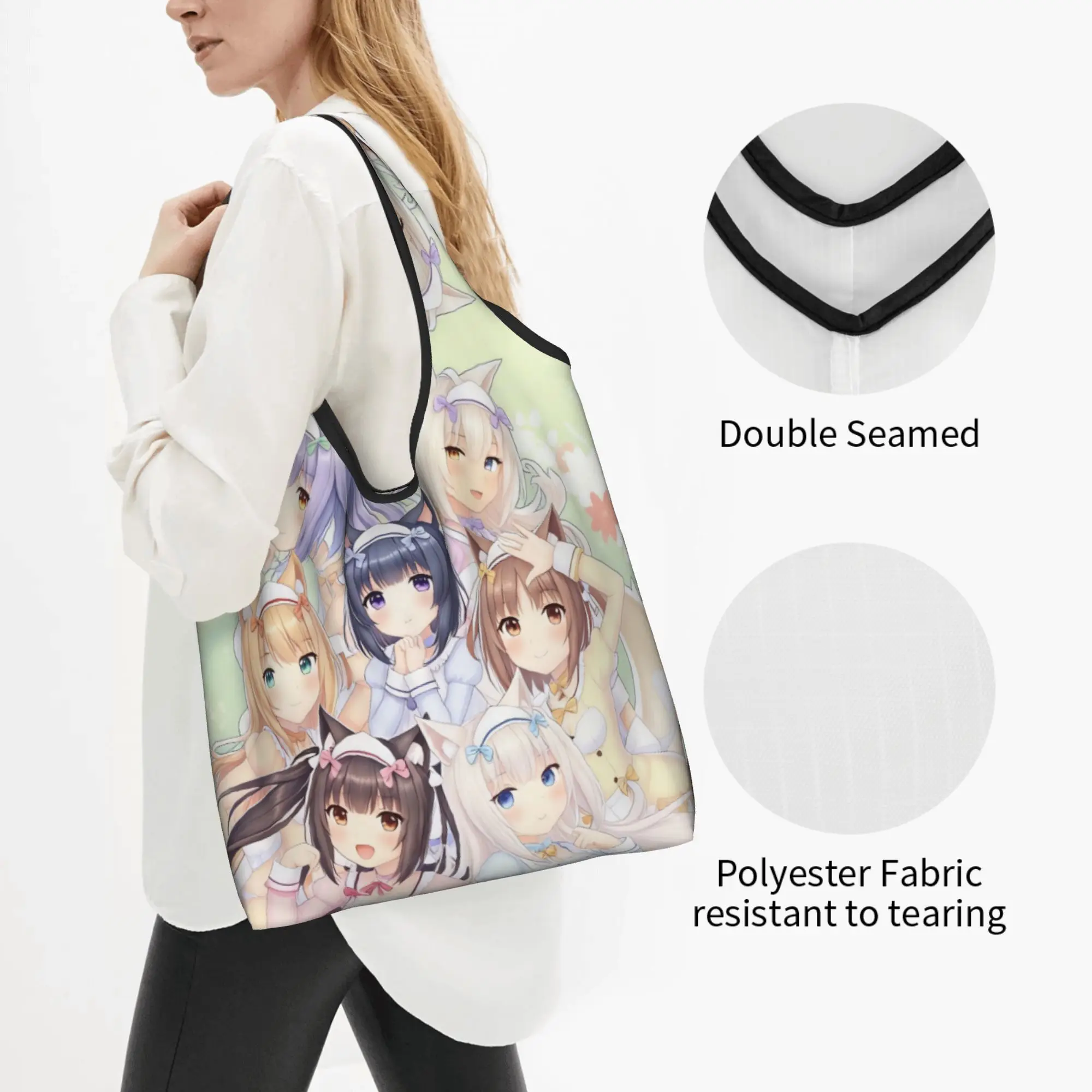 Recycling N-Nekopara Chocola Vanilla Azuki Shopping Bag Women Tote Bag Portable Coconut Maple Cinnamon Groceries Shopper Bags