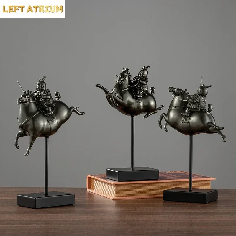 Antique Terracotta Warrior Horse Sculpture Desktop Decoration Resin Knight Abstract Animal Horse Figurines Gift Home Decoration