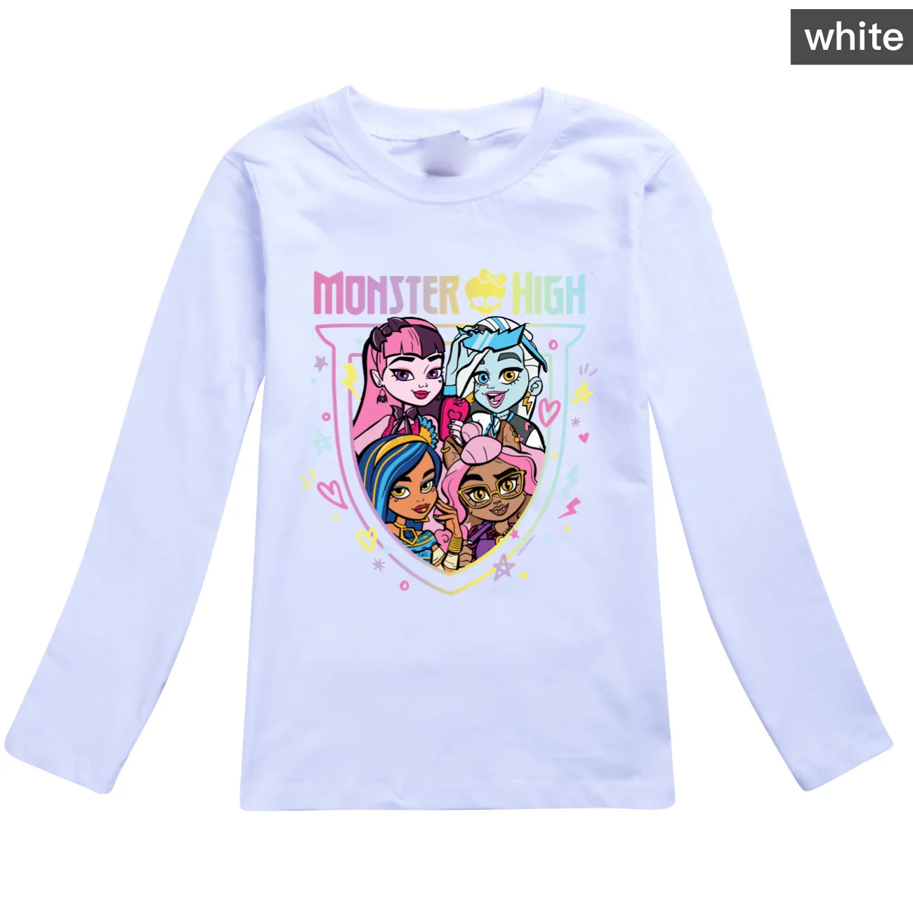 Summer Girls And Boys Monster High Tops Clothes Cartoon Print Long Sleeves T-shirts Kids Children Casual Underweaar Tee Cotton