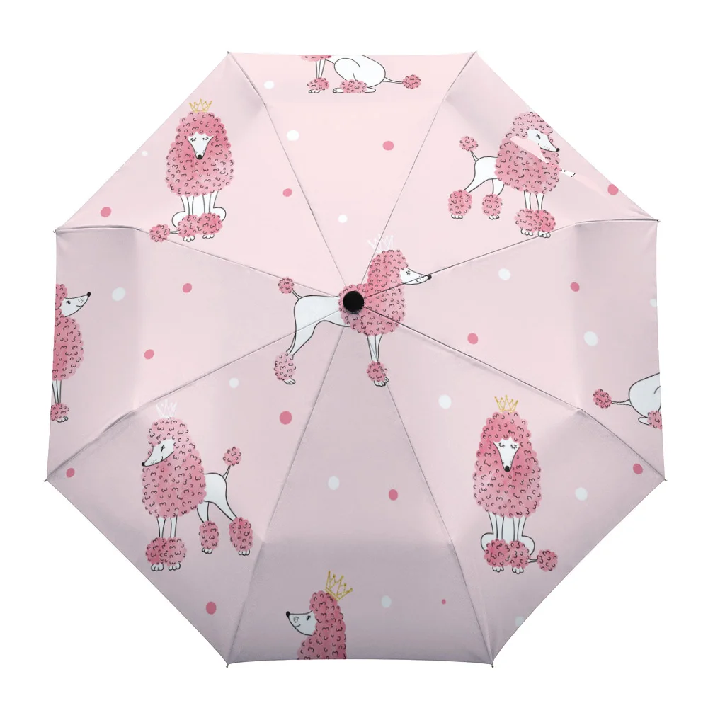 Animal Pink Dog Cute Poodle Print Women Men Rain Umbrella Three Folding Girl Durable Portable Automatic Umbrellas Gift Parasol