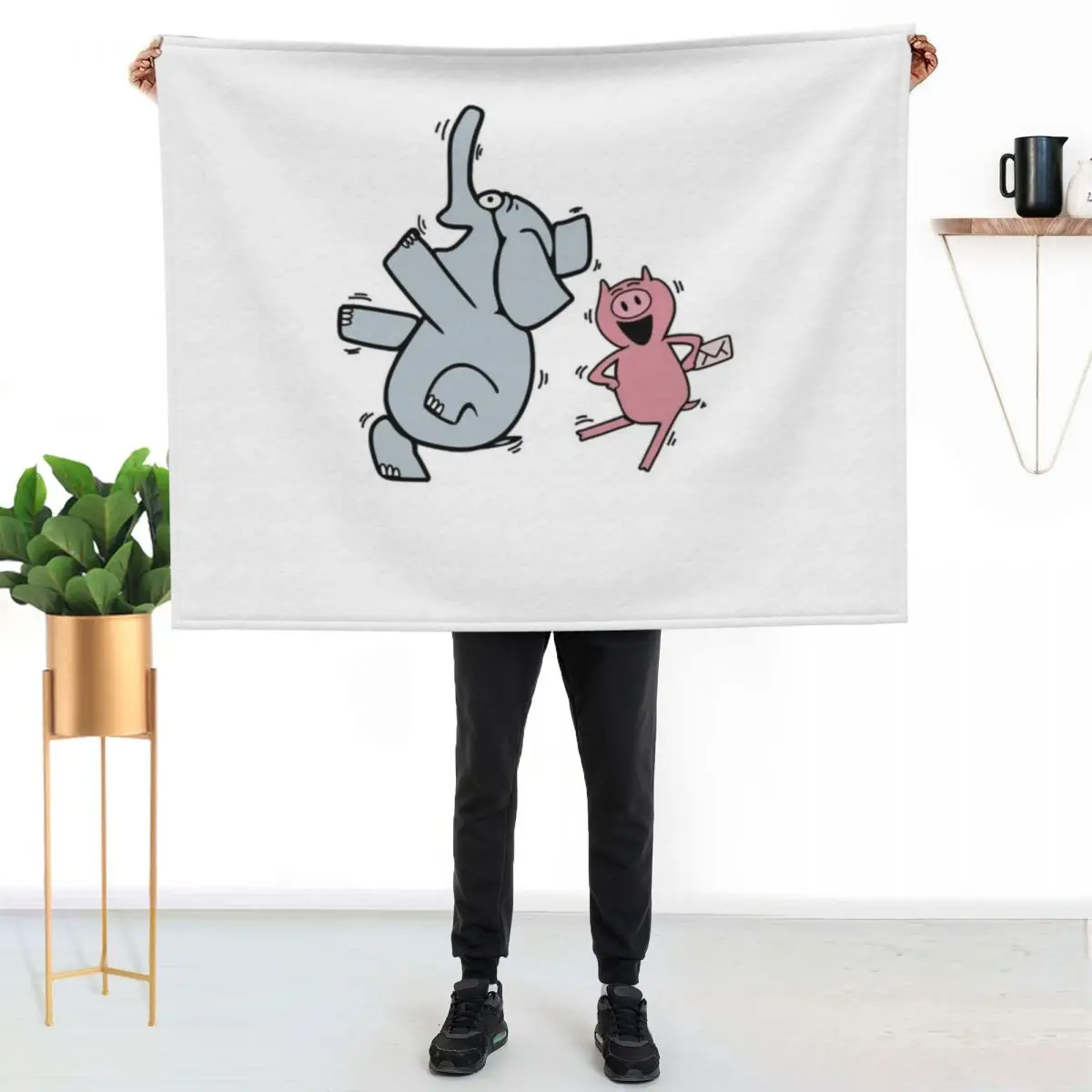 

Elephant and Piggie - Happy Gerald and Piggie Throw Blanket Stylish Decor Blanket Gift for Friends Roommate