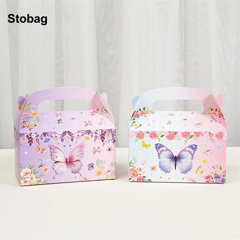 

StoBag 12/24pcs Butterfly Candy Box Gift Kraft Paper Tote Packaging for Cake Food Storage Baking Wedding Birthday Party Favor