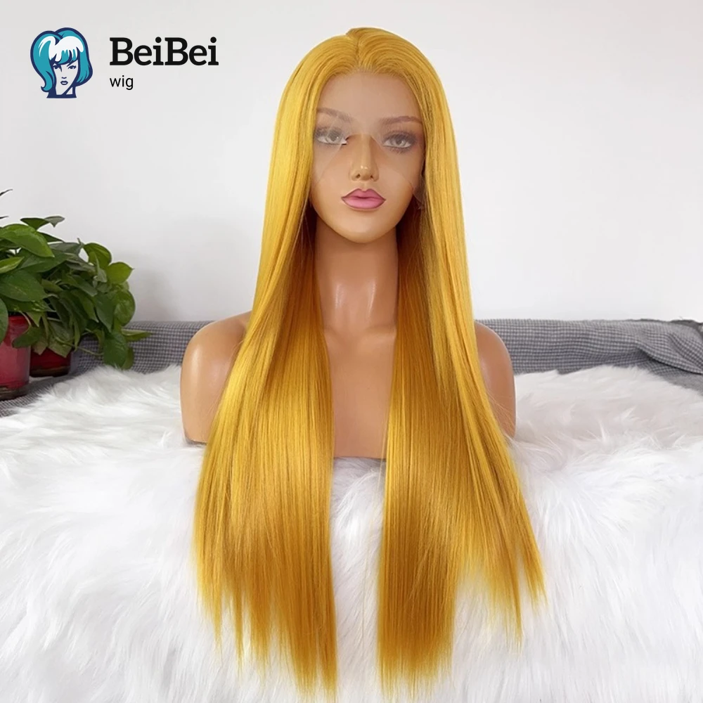 13*4 الذهبي الأصفر الدانتيل الجبهة الباروكات الطبيعية للنساء عام 26 بوصة طويلة مستقيم الاصطناعية الدانتيل الباروكة ل تأثيري شعر مستعار أشقر