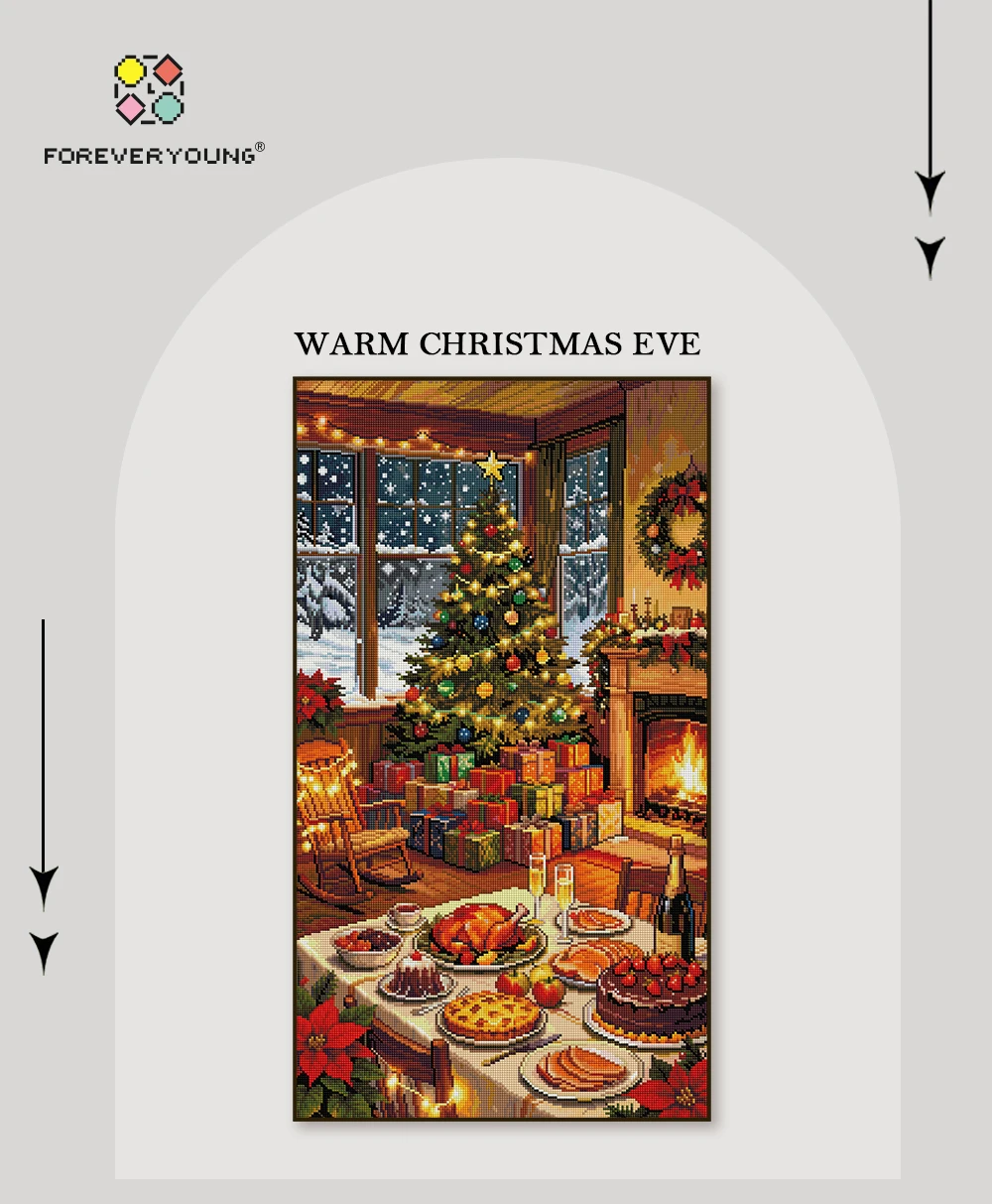 FOREVERYOUNG 5D Diamond Painting Kit, Warm Christmas Eve 45×80cm, Square Resin+AB+Fairy Dust Drill.