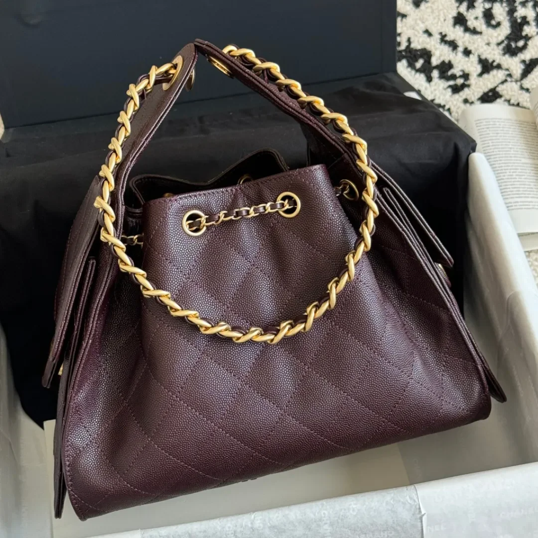 

wholesale price 12A upgrade mirror quality designer hobo bag chocolate brown real caviar leather small purse quilted