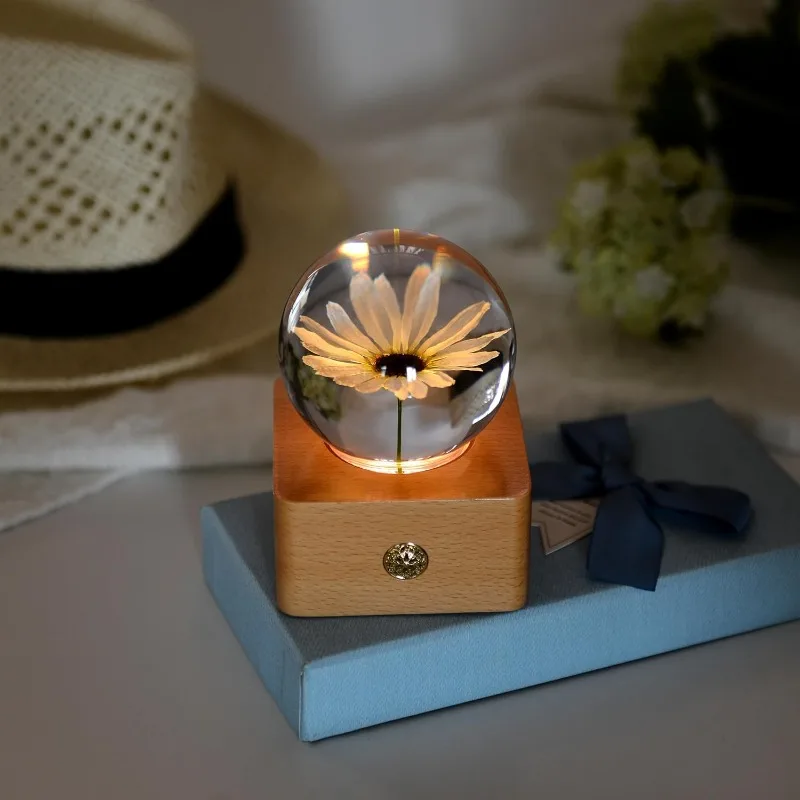 LI GARDEN Forever Flowers Various and Original Color Flower in 3D Crystal Ball Present for Girlfriend Wife Mom Women Birthd