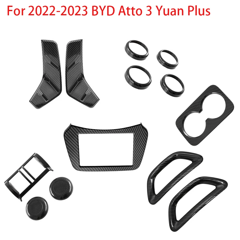 

For BYD Yuan Plus ATTO 3 2022 2023 Interior Carbon Fiber Armrest Center Control Water Cup Gear Shift Panel Air Vent Cover