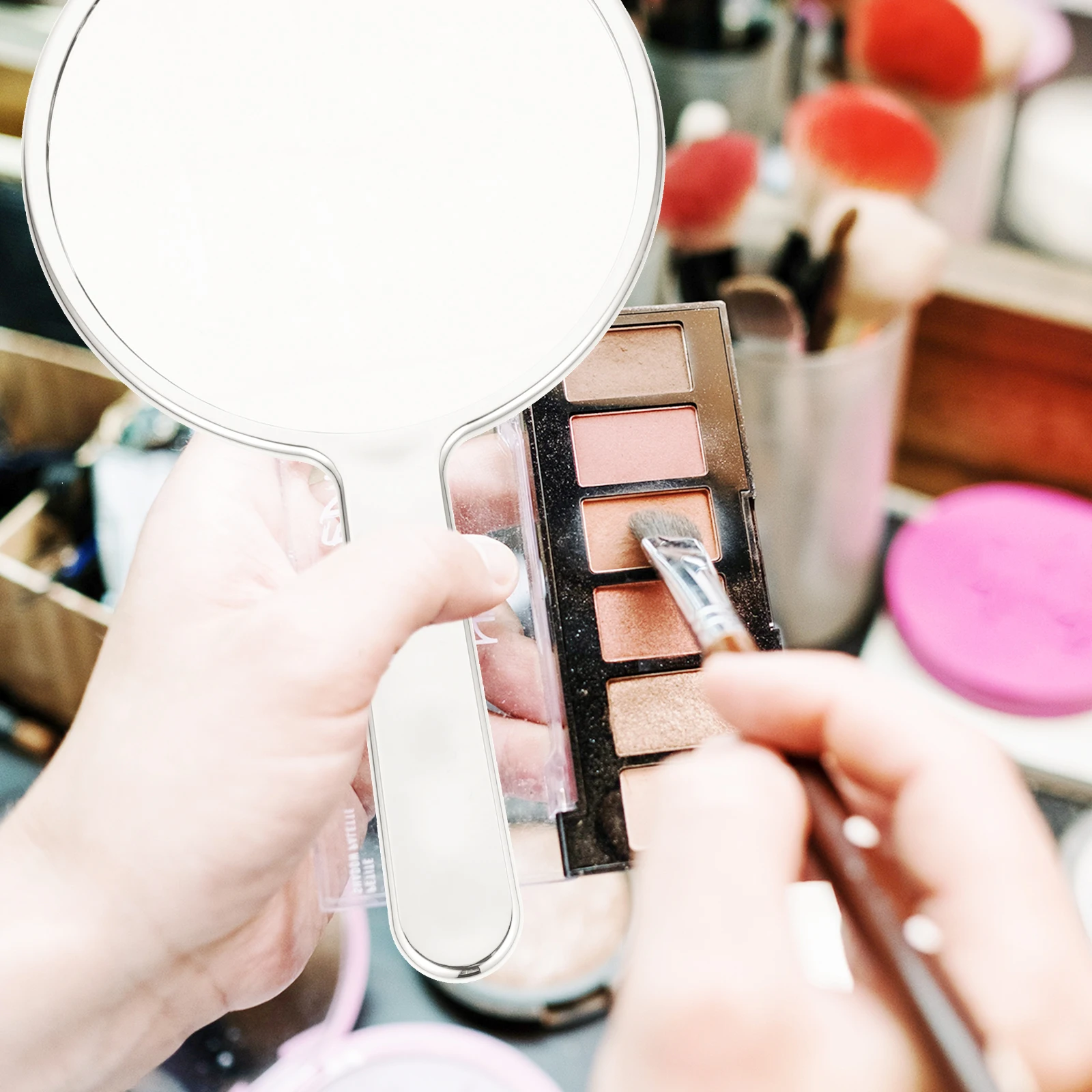 مرآة يد دائرية عالية الوضوح، مرآة تجميل محمولة، هدية عملية للنساء والأصدقاء، مستلزمات العاملين والعائلة #1