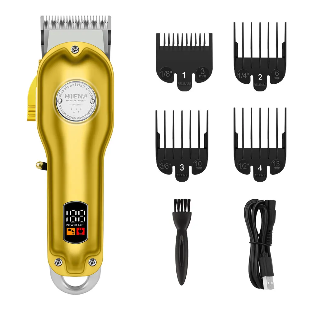 

HIENA Cordless Hair Clipper LED Display USB Rechargeable Electric Hair Trimmer with 4 Guide Combs for Men