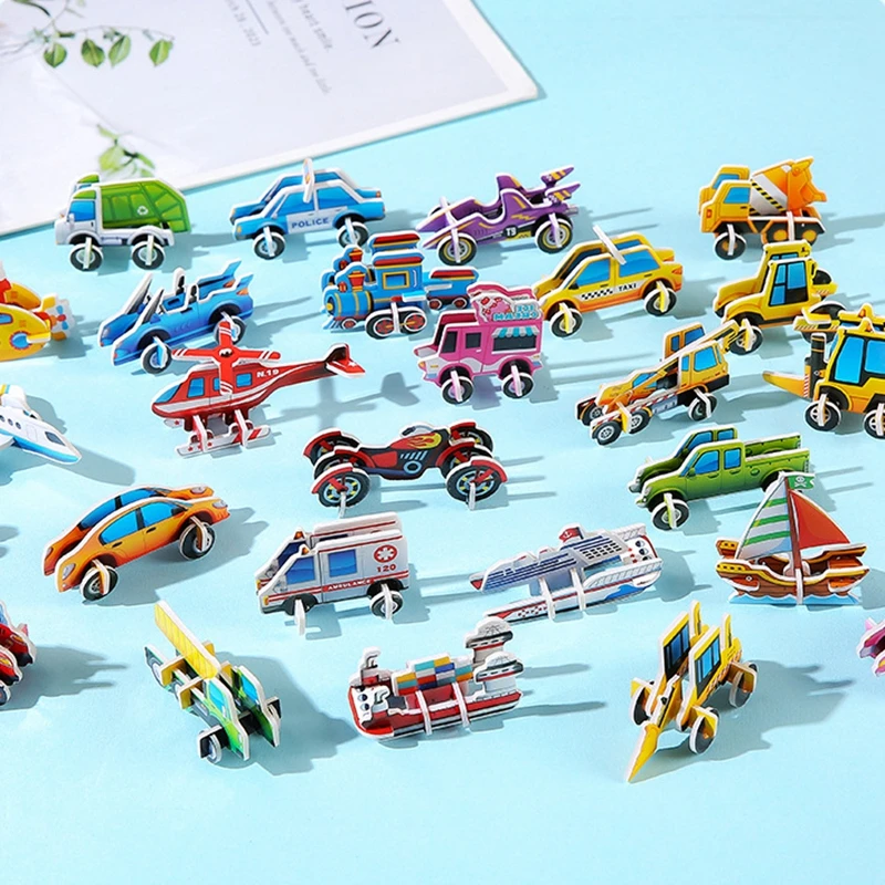 30Pcs 3D Cartoon Car Paper Jigsaw Puzzle Construction Truck Toys Kids Birthday Party Favors Gift for Guests Goodie Pinata Filler